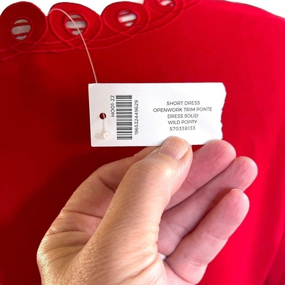 Chico’s Ponte Openwork Trim Dress Red Size 0 Small 4 A-line Cocktail Party - Picture 13 of 16